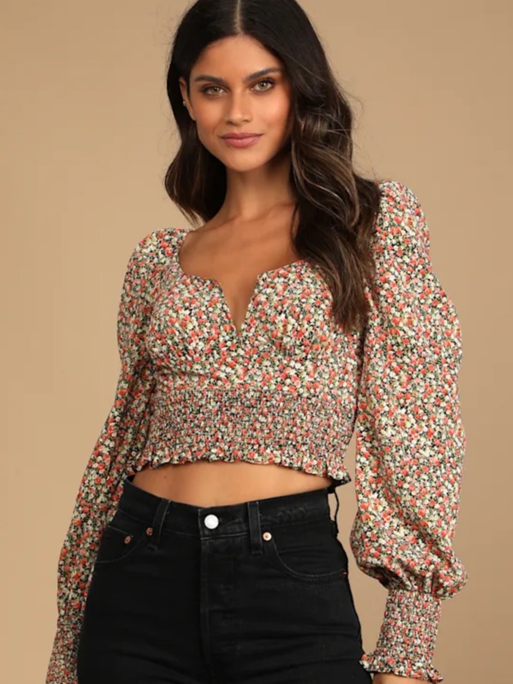 LULU’S Blossom With The Season Floral Smocked Crop Top